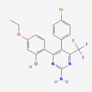 molecular formula C19H15BrF3N3O2 B2790943 2-[2-Amino-5-(4-bromophenyl)-6-(trifluoromethyl)pyrimidin-4-yl]-5-ethoxyphenol CAS No. 903184-37-2