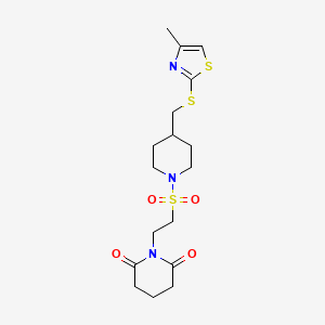 molecular formula C17H25N3O4S3 B2790944 1-(2-((4-(((4-Methylthiazol-2-yl)thio)methyl)piperidin-1-yl)sulfonyl)ethyl)piperidine-2,6-dione CAS No. 1428372-13-7