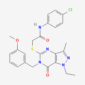 molecular formula C24H24ClN5O3S B2790948 N-(4-chlorophenyl)-2-({1-ethyl-6-[(3-methoxyphenyl)methyl]-3-methyl-7-oxo-1H,6H,7H-pyrazolo[4,3-d]pyrimidin-5-yl}sulfanyl)acetamide CAS No. 1358630-34-8