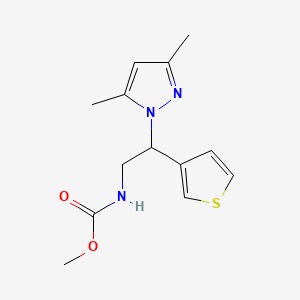 molecular formula C13H17N3O2S B2790955 methyl (2-(3,5-dimethyl-1H-pyrazol-1-yl)-2-(thiophen-3-yl)ethyl)carbamate CAS No. 2034545-79-2