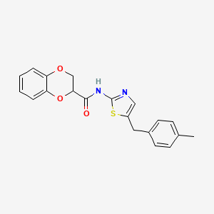molecular formula C20H18N2O3S B2790963 N-[5-(4-methylbenzyl)-1,3-thiazol-2-yl]-2,3-dihydro-1,4-benzodioxine-2-carboxamide CAS No. 801226-18-6