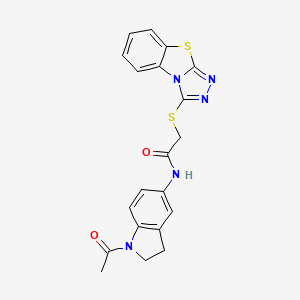molecular formula C20H17N5O2S2 B2791001 N-(1-acetyl-2,3-dihydroindol-5-yl)-2-([1,2,4]triazolo[3,4-b][1,3]benzothiazol-1-ylsulfanyl)acetamide CAS No. 442865-27-2
