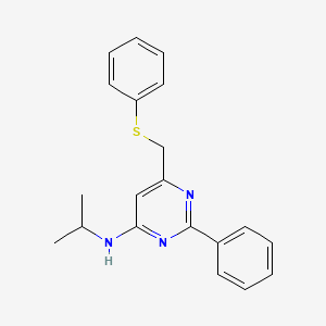 molecular formula C20H21N3S B2791064 N-isopropyl-2-phenyl-6-[(phenylsulfanyl)methyl]-4-pyrimidinamine CAS No. 303147-75-3