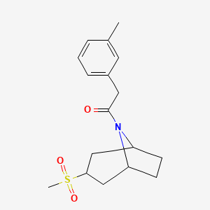 molecular formula C17H23NO3S B2791065 1-((1R,5S)-3-(methylsulfonyl)-8-azabicyclo[3.2.1]octan-8-yl)-2-(m-tolyl)ethanone CAS No. 1704615-04-2