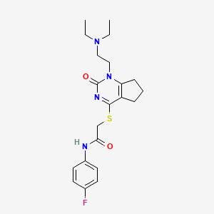 molecular formula C21H27FN4O2S B2791076 2-((1-(2-(diethylamino)ethyl)-2-oxo-2,5,6,7-tetrahydro-1H-cyclopenta[d]pyrimidin-4-yl)thio)-N-(4-fluorophenyl)acetamide CAS No. 898459-51-3