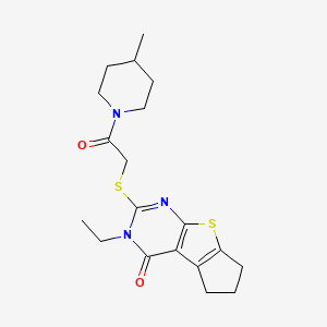 B2791094 3-ethyl-2-((2-(4-methylpiperidin-1-yl)-2-oxoethyl)thio)-6,7-dihydro-3H-cyclopenta[4,5]thieno[2,3-d]pyrimidin-4(5H)-one CAS No. 483976-40-5
