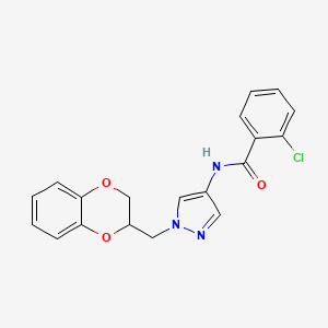 B2791117 2-chloro-N-(1-((2,3-dihydrobenzo[b][1,4]dioxin-2-yl)methyl)-1H-pyrazol-4-yl)benzamide CAS No. 1797721-83-5