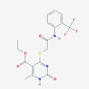 molecular formula C17H16F3N3O4S B2791142 ethyl 6-methyl-2-oxo-4-[2-oxo-2-[2-(trifluoromethyl)anilino]ethyl]sulfanyl-1H-pyrimidine-5-carboxylate CAS No. 899749-34-9