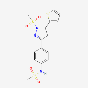 molecular formula C15H17N3O4S3 B2791197 N-(4-(1-(methylsulfonyl)-5-(thiophen-2-yl)-4,5-dihydro-1H-pyrazol-3-yl)phenyl)methanesulfonamide CAS No. 851781-23-2