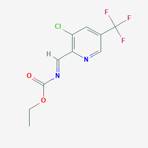 molecular formula C10H8ClF3N2O2 B2791208 ethyl N-{(E)-[3-chloro-5-(trifluoromethyl)-2-pyridinyl]methylidene}carbamate CAS No. 400088-16-6