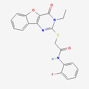 molecular formula C20H16FN3O3S B2791219 2-[(3-ethyl-4-oxo-3,4-dihydro[1]benzofuro[3,2-d]pyrimidin-2-yl)sulfanyl]-N-(2-fluorophenyl)acetamide CAS No. 923687-96-1