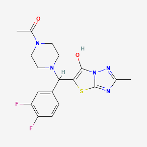 molecular formula C18H19F2N5O2S B2791237 1-(4-((3,4-Difluorophenyl)(6-hydroxy-2-methylthiazolo[3,2-b][1,2,4]triazol-5-yl)methyl)piperazin-1-yl)ethanone CAS No. 869344-53-6