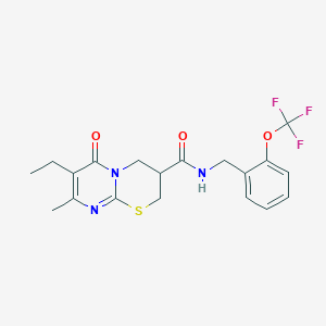 molecular formula C19H20F3N3O3S B2791240 7-ethyl-8-methyl-6-oxo-N-(2-(trifluoromethoxy)benzyl)-2,3,4,6-tetrahydropyrimido[2,1-b][1,3]thiazine-3-carboxamide CAS No. 1421493-12-0