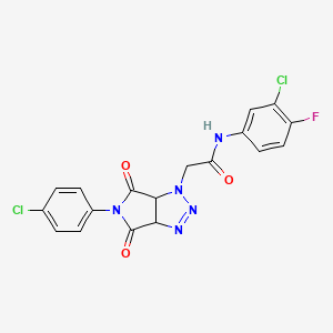 molecular formula C18H12Cl2FN5O3 B2791262 N-(3-chloro-4-fluorophenyl)-2-(5-(4-chlorophenyl)-4,6-dioxo-4,5,6,6a-tetrahydropyrrolo[3,4-d][1,2,3]triazol-1(3aH)-yl)acetamide CAS No. 1052619-59-6