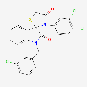 molecular formula C23H15Cl3N2O2S B2791267 1'-[(3-Chlorophenyl)methyl]-3-(3,4-dichlorophenyl)spiro[1,3-thiazolidine-2,3'-indole]-2',4-dione CAS No. 338406-12-5