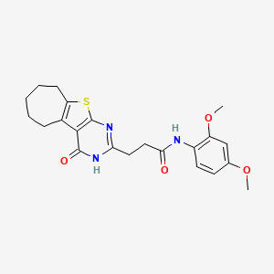 molecular formula C22H25N3O4S B2791271 N-(2,4-dimethoxyphenyl)-3-(4-oxo-3,5,6,7,8,9-hexahydro-4H-cyclohepta[4,5]thieno[2,3-d]pyrimidin-2-yl)propanamide CAS No. 950443-63-7