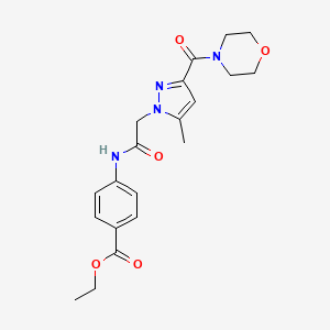 molecular formula C20H24N4O5 B2791290 ethyl 4-(2-(5-methyl-3-(morpholine-4-carbonyl)-1H-pyrazol-1-yl)acetamido)benzoate CAS No. 1173262-47-9