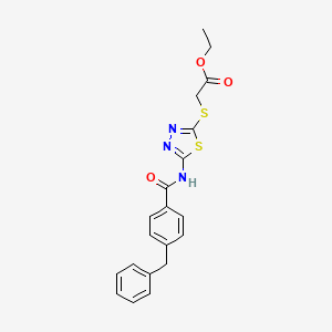 molecular formula C20H19N3O3S2 B2791294 Ethyl 2-((5-(4-benzylbenzamido)-1,3,4-thiadiazol-2-yl)thio)acetate CAS No. 392318-30-8
