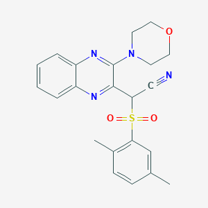 molecular formula C22H22N4O3S B2791300 2-((2,5-Dimethylphenyl)sulfonyl)-2-(3-morpholinoquinoxalin-2-yl)acetonitrile CAS No. 844824-56-2