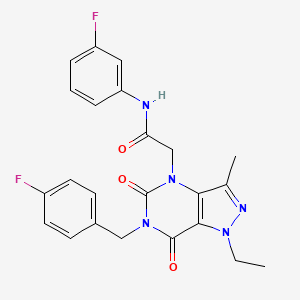 molecular formula C23H21F2N5O3 B2791310 2-(1-ethyl-6-(4-fluorobenzyl)-3-methyl-5,7-dioxo-6,7-dihydro-1H-pyrazolo[4,3-d]pyrimidin-4(5H)-yl)-N-(3-fluorophenyl)acetamide CAS No. 1189736-04-6