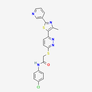 molecular formula C21H16ClN5OS2 B2791333 N-(4-chlorophenyl)-2-((6-(4-methyl-2-(pyridin-3-yl)thiazol-5-yl)pyridazin-3-yl)thio)acetamide CAS No. 954663-44-6