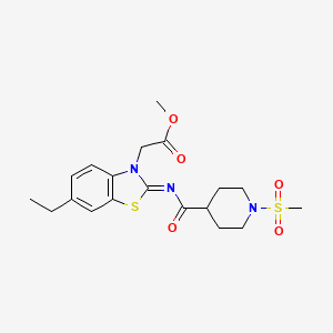 molecular formula C19H25N3O5S2 B2791340 (E)-methyl 2-(6-ethyl-2-((1-(methylsulfonyl)piperidine-4-carbonyl)imino)benzo[d]thiazol-3(2H)-yl)acetate CAS No. 1070960-27-8