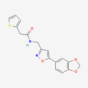 molecular formula C17H14N2O4S B2791341 N-((5-(benzo[d][1,3]dioxol-5-yl)isoxazol-3-yl)methyl)-2-(thiophen-2-yl)acetamide CAS No. 1210835-17-8