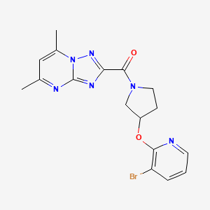 molecular formula C17H17BrN6O2 B2791382 (3-((3-Bromopyridin-2-yl)oxy)pyrrolidin-1-yl)(5,7-dimethyl-[1,2,4]triazolo[1,5-a]pyrimidin-2-yl)methanone CAS No. 1903442-21-6