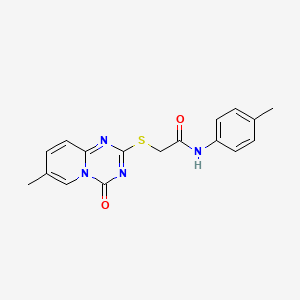 molecular formula C17H16N4O2S B2791386 2-(7-methyl-4-oxopyrido[1,2-a][1,3,5]triazin-2-yl)sulfanyl-N-(4-methylphenyl)acetamide CAS No. 896318-55-1