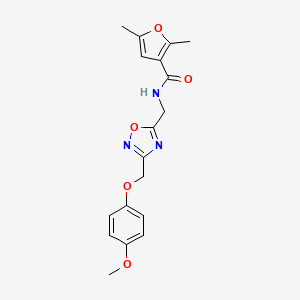 molecular formula C18H19N3O5 B2791392 N-((3-((4-methoxyphenoxy)methyl)-1,2,4-oxadiazol-5-yl)methyl)-2,5-dimethylfuran-3-carboxamide CAS No. 1251684-02-2