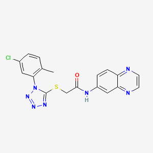 molecular formula C18H14ClN7OS B2791399 2-((1-(5-chloro-2-methylphenyl)-1H-tetrazol-5-yl)thio)-N-(quinoxalin-6-yl)acetamide CAS No. 879587-15-2