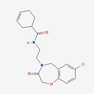 molecular formula C18H21ClN2O3 B2791412 N-(2-(7-chloro-3-oxo-2,3-dihydrobenzo[f][1,4]oxazepin-4(5H)-yl)ethyl)cyclohex-3-enecarboxamide CAS No. 2034552-00-4