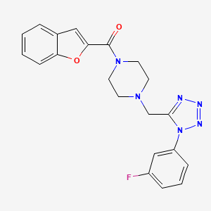 molecular formula C21H19FN6O2 B2791421 benzofuran-2-yl(4-((1-(3-fluorophenyl)-1H-tetrazol-5-yl)methyl)piperazin-1-yl)methanone CAS No. 1021254-25-0