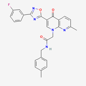 molecular formula C27H22FN5O3 B2791432 2-(3-(3-(3-fluorophenyl)-1,2,4-oxadiazol-5-yl)-7-methyl-4-oxo-1,8-naphthyridin-1(4H)-yl)-N-(4-methylbenzyl)acetamide CAS No. 1030132-95-6