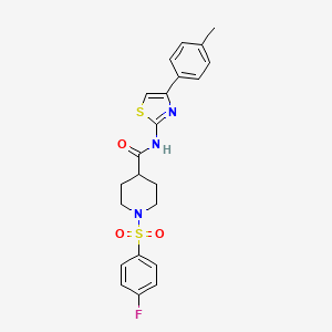 molecular formula C22H22FN3O3S2 B2791438 1-((4-fluorophenyl)sulfonyl)-N-(4-(p-tolyl)thiazol-2-yl)piperidine-4-carboxamide CAS No. 922453-90-5