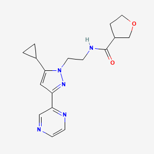 molecular formula C17H21N5O2 B2791446 N-(2-(5-cyclopropyl-3-(pyrazin-2-yl)-1H-pyrazol-1-yl)ethyl)tetrahydrofuran-3-carboxamide CAS No. 2034550-10-0