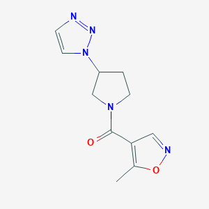 molecular formula C11H13N5O2 B2791453 (3-(1H-1,2,3-triazol-1-yl)pyrrolidin-1-yl)(5-methylisoxazol-4-yl)methanone CAS No. 1795084-10-4