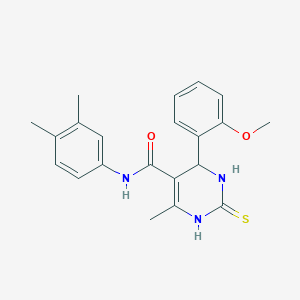 molecular formula C21H23N3O2S B2791470 N-(3,4-dimethylphenyl)-4-(2-methoxyphenyl)-6-methyl-2-sulfanylidene-3,4-dihydro-1H-pyrimidine-5-carboxamide CAS No. 406690-69-5