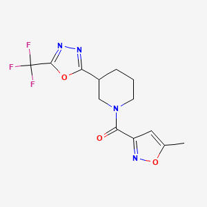 molecular formula C13H13F3N4O3 B2791480 (5-Methylisoxazol-3-yl)(3-(5-(trifluoromethyl)-1,3,4-oxadiazol-2-yl)piperidin-1-yl)methanone CAS No. 1396852-76-8