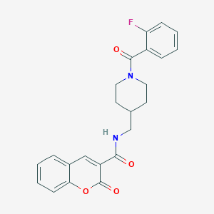 molecular formula C23H21FN2O4 B2791485 N-((1-(2-fluorobenzoyl)piperidin-4-yl)methyl)-2-oxo-2H-chromene-3-carboxamide CAS No. 1235217-48-7