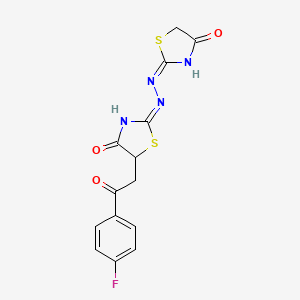 (E)-5-(2-(4-fluorophenyl)-2-oxoethyl)-2-((E)-(4-oxothiazolidin-2-ylidene)hydrazono)thiazolidin-4-one