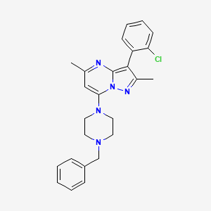 molecular formula C25H26ClN5 B2791509 7-(4-Benzylpiperazin-1-yl)-3-(2-chlorophenyl)-2,5-dimethylpyrazolo[1,5-a]pyrimidine CAS No. 890632-48-1
