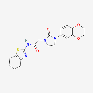 molecular formula C20H22N4O4S B2791516 2-(3-(2,3-dihydrobenzo[b][1,4]dioxin-6-yl)-2-oxoimidazolidin-1-yl)-N-(4,5,6,7-tetrahydrobenzo[d]thiazol-2-yl)acetamide CAS No. 1251544-64-5