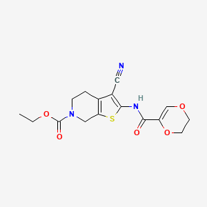 molecular formula C16H17N3O5S B2791533 ethyl 3-cyano-2-(2,3-dihydro-1,4-dioxine-5-carbonylamino)-5,7-dihydro-4H-thieno[2,3-c]pyridine-6-carboxylate CAS No. 864927-16-2