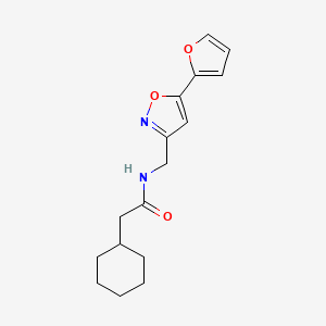 molecular formula C16H20N2O3 B2791536 2-cyclohexyl-N-((5-(furan-2-yl)isoxazol-3-yl)methyl)acetamide CAS No. 1209916-37-9