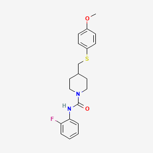 molecular formula C20H23FN2O2S B2791538 N-(2-fluorophenyl)-4-(((4-methoxyphenyl)thio)methyl)piperidine-1-carboxamide CAS No. 1421471-80-8