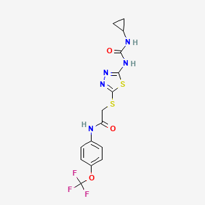 molecular formula C15H14F3N5O3S2 B2791548 2-((5-(3-cyclopropylureido)-1,3,4-thiadiazol-2-yl)thio)-N-(4-(trifluoromethoxy)phenyl)acetamide CAS No. 1172572-16-5