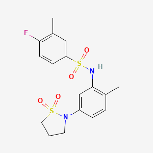 molecular formula C17H19FN2O4S2 B2791556 N-(5-(1,1-dioxidoisothiazolidin-2-yl)-2-methylphenyl)-4-fluoro-3-methylbenzenesulfonamide CAS No. 946215-48-1