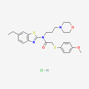 molecular formula C25H32ClN3O3S2 B2791568 N-(6-ethylbenzo[d]thiazol-2-yl)-2-((4-methoxyphenyl)thio)-N-(3-morpholinopropyl)acetamide hydrochloride CAS No. 1330283-80-1