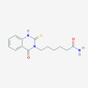 molecular formula C14H17N3O2S B2791574 6-(4-Oxo-2-sulfanyl-3,4-dihydroquinazolin-3-yl)hexanamide CAS No. 871478-81-8